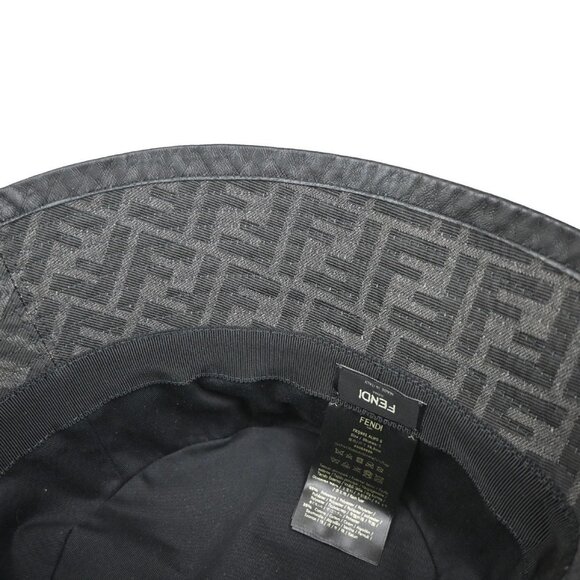 FENDI Logo Zucca Pattern Bucket Hat Size S Cotton Polyester Black 82RP009